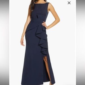 NEW WITH TAGS Eliza J Navy Ruffle Front Gown